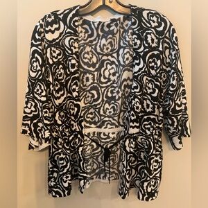 Black & White Floral Open Front Women's Sweater